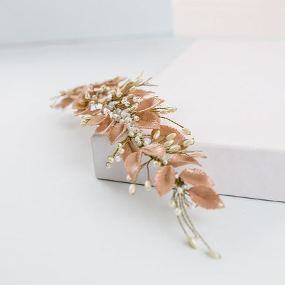 Tocado de porcelana rama árbol dorado rosa