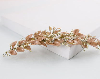 Tocado de porcelana rama árbol dorado rosa