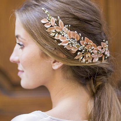 Tocado de porcelana rama árbol dorado rosa