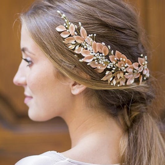 Tocado de porcelana rama árbol dorado rosa