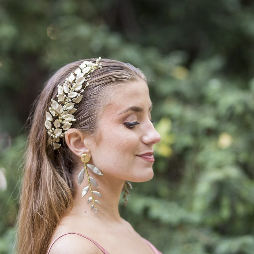 Tocado de porcelana rama árbol dorado rosa