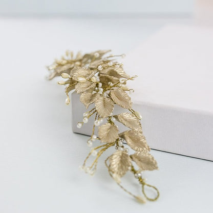 Tocado de porcelana rama árbol dorado rosa