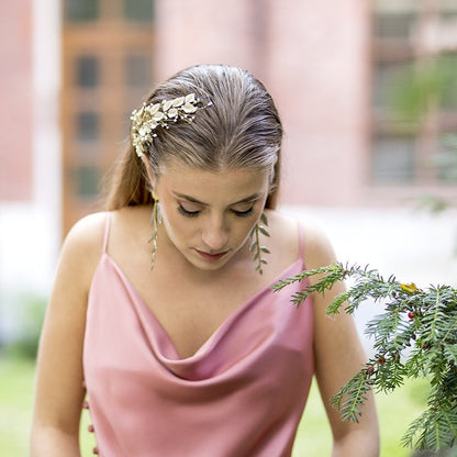 Tocado de porcelana rama árbol dorado rosa