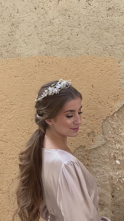 Corona de porcelana garden blanco rosa oro