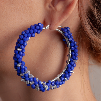 Pendientes aro CORAL tejidos azul y plata