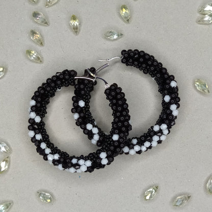 Pendientes aro CORAL tejidos azul y plata