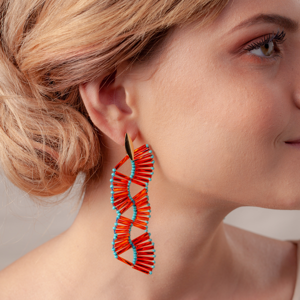 Pendientes largos BIHAO naranja azul y oro